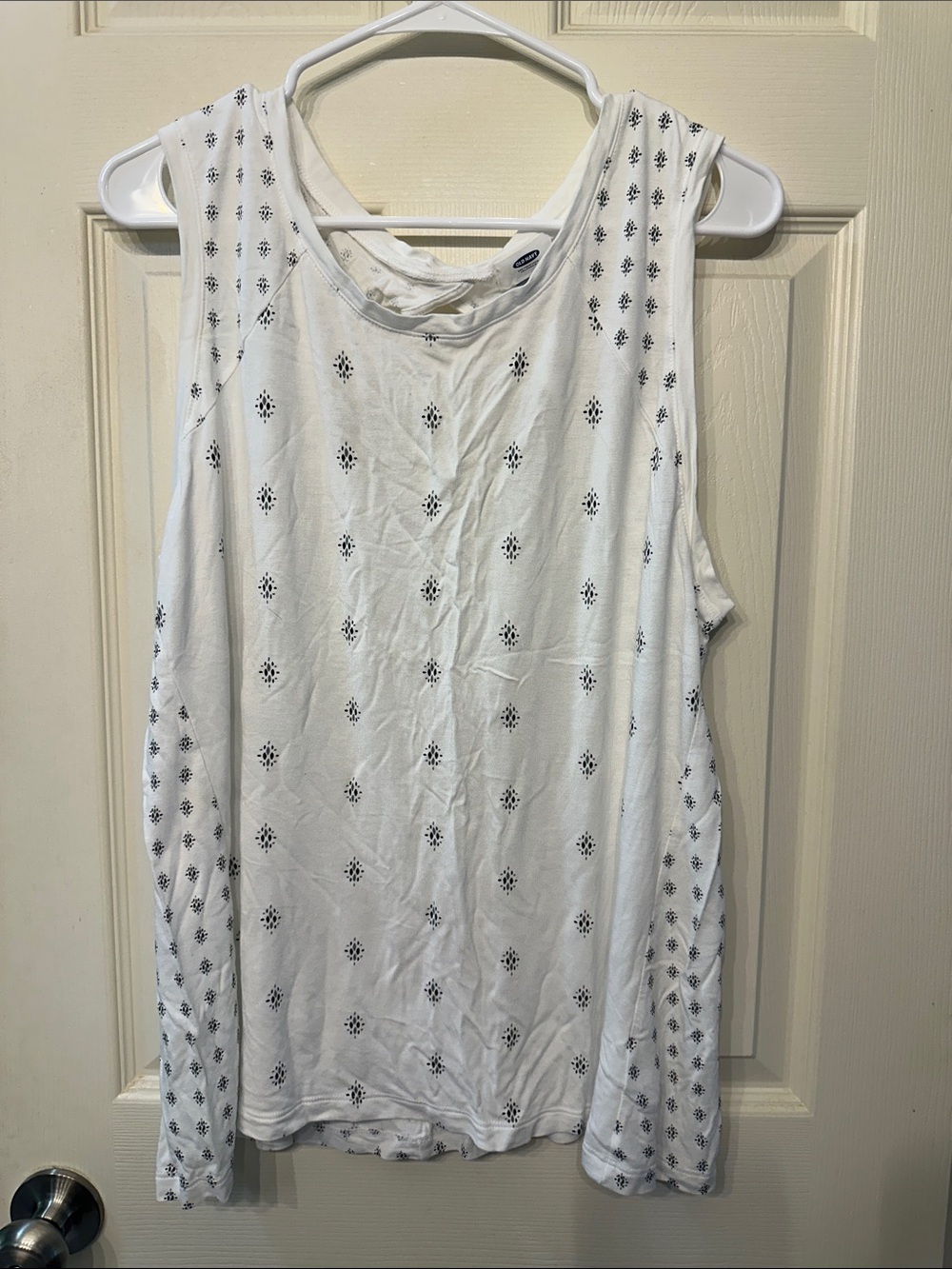 Old Navy White Tank Top with Small Black Motif Print